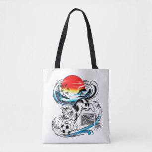 買い物アート・アニメのためのスタイリッシュな日本サッカー猫 トートバッグ