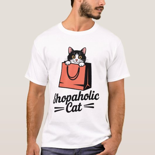 買い物中毒の猫 楽しいTシャツ Tシャツ (正面)