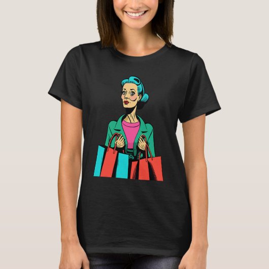 買い物大好きポップショッピングママ2 Tシャツ (正面)