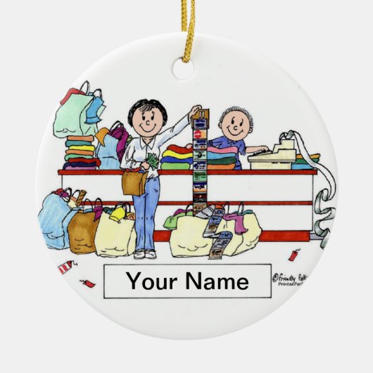 買い物客 – 女性 セラミックオーナメント (正面)