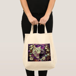 買い物袋付き猫イラストレーション トートバッグ