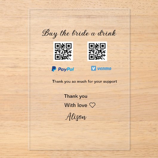 買お酒の寄付QR Venmo PayPal アクリル招待状 (正面)
