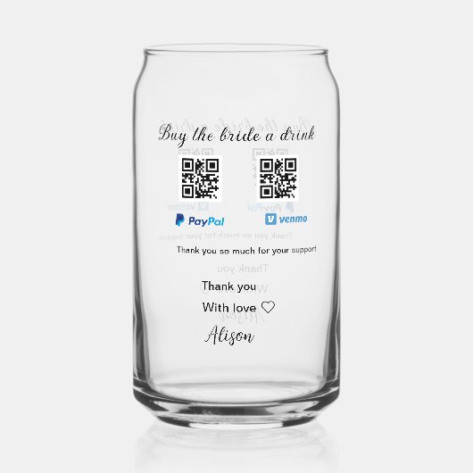 買お酒の寄付QR Venmo PayPal ガラス缶 (正面)