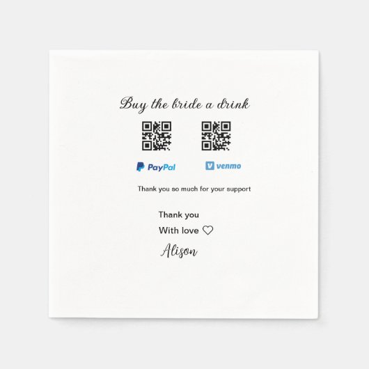 買お酒の寄付QR Venmo PayPal スタンダードカクテルナプキン (正面)
