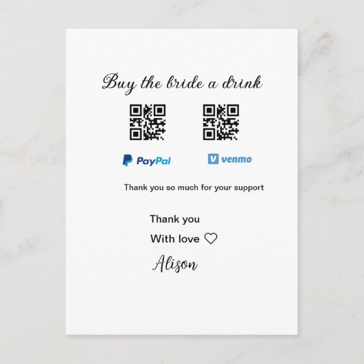 買お酒の寄付QR Venmo PayPal ポストカード (正面)