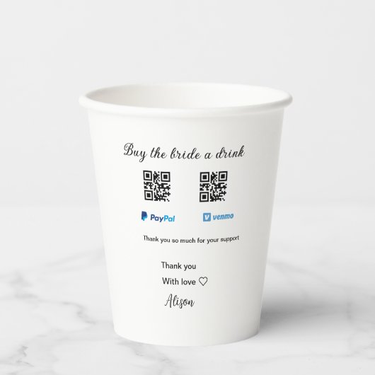 買お酒の寄付QR Venmo PayPal 紙コップ (正面)