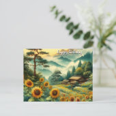 買バラヴィンテージレトロハッピーバースデーひまわり ポストカード (スタンド正面)