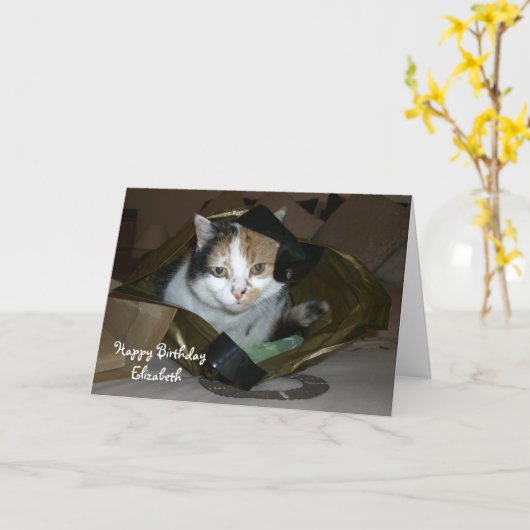 買パーソナライズされたい物バッグ誕生日のCalico猫 カード (黄色い花)