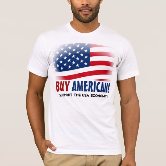買物のアメリカ人! 米国の経済のTシャツで作られる Tシャツ (正面)