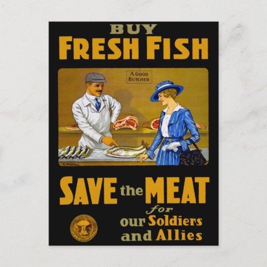 買物の鮮魚のレトロのヴィンテージWW1 ポストカード (正面)