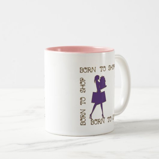 買物をするためにおもしろいなマグ生まれて下さい ツートーンマグカップ (正面右)
