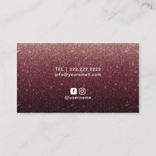 買物客のバーガンディの個人的なばら色の金ゴールドのグラデーションなモノグラム 名刺 (裏面)