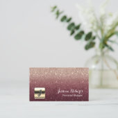 買物客のバーガンディの個人的なばら色の金ゴールドのグラデーションなモノグラム 名刺 (スタンド正面)