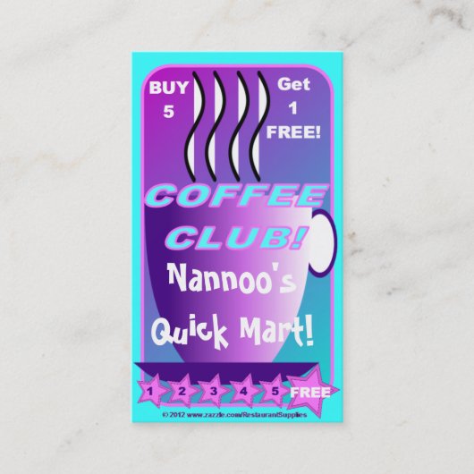 買物5は1軒の自由なコーヒーカードレストランの供給を得ます ロイヤリティカード (正面)