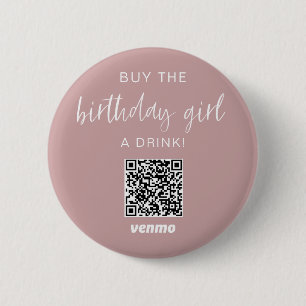 買誕生日女の子AドリンクQRコードベンモダスティピンク 缶バッジ