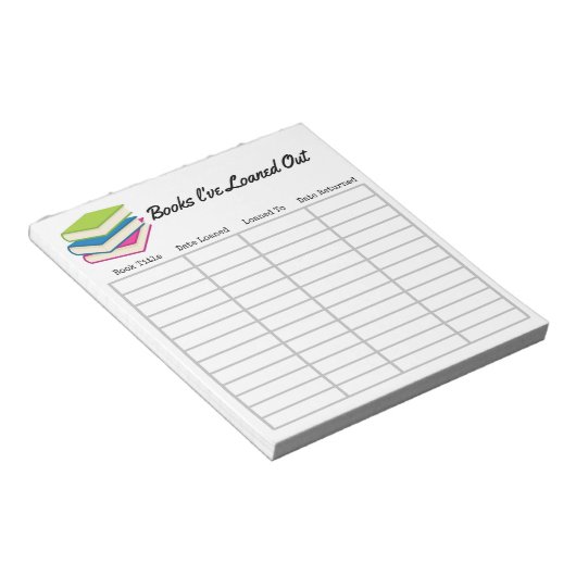 「貸し出した本」メモ帳 ノートパッド (アングル)
