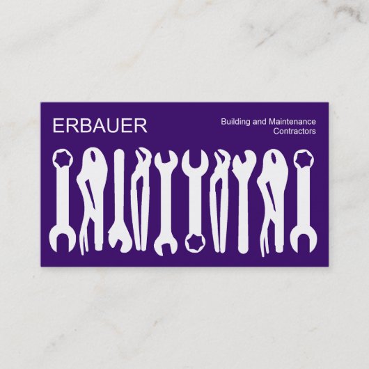 貿易のツール – 白オン深い紫 名刺 (正面)