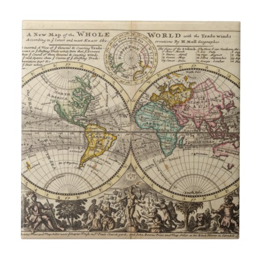 貿易風が付いている全世界の新しい地図 タイル (正面)