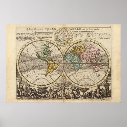 貿易風のある世界全体の新しい地図 ポスター (正面)