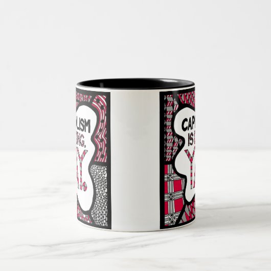 資本主義は死ぬYayです- Snarkyの活動家のために襲って下さい ツートーンマグカップ (中央)