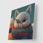 資本主義的な態度の猫 スクエア壁時計 (傾斜)