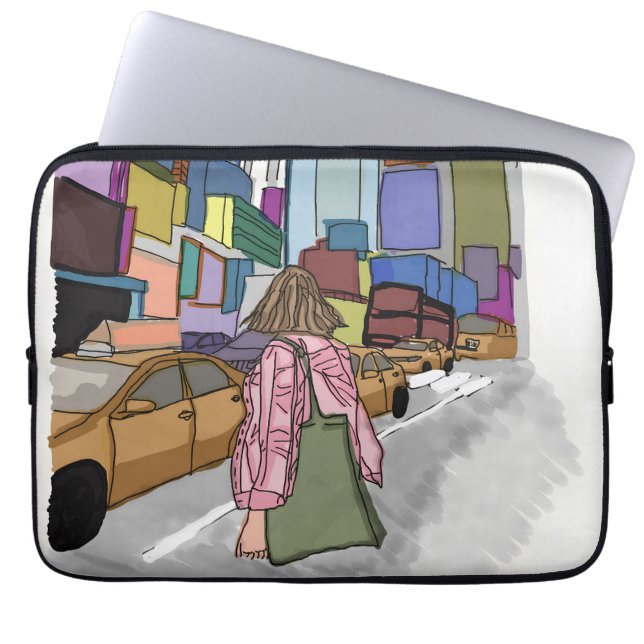 賑やかな街の通りが並ぶ。 ラップトップスリーブ (正面)