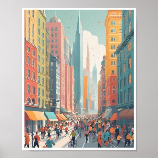 賑やかな街並みカラフル建物忙し通り ポスター (正面)