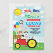 賑やかな農場の動物たち バーンヤード ペッティング ズー 誕生日 招待状 (正面)