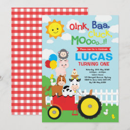 賑やかな農場の動物たち バーンヤード ペッティング ズー 誕生日 招待状