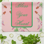 賛美おハートピンクフラミンゴフラミンゴズパームヤシ キッチンタオル (折り畳み)