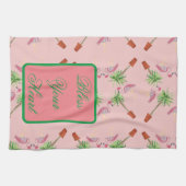 賛美おハートピンクフラミンゴフラミンゴズパームヤシ キッチンタオル (横)