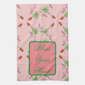 賛美おハートピンクフラミンゴフラミンゴズパームヤシ キッチンタオル (縦)