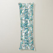 賛美この巣ティール（緑がかった色）水彩フローラバラ ボディピロー (正面縦)