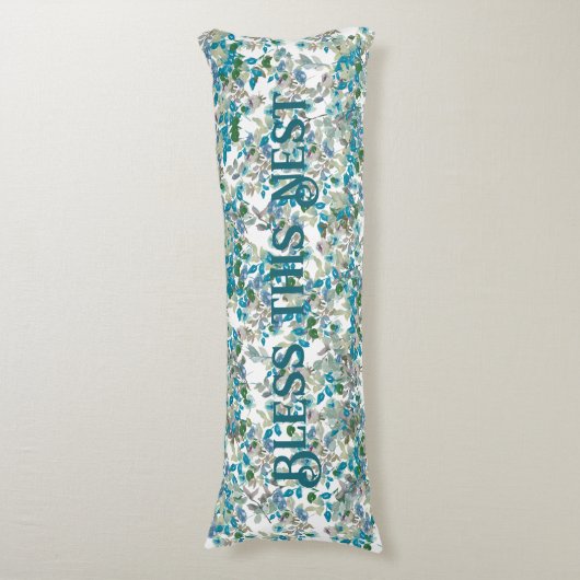 賛美この巣ティール(緑がかった色)水彩フローラバラ ボディピロー (正面縦)