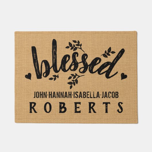 賛美されたバーラップの農家はハートをカスタム去ります ドアマット (正面)