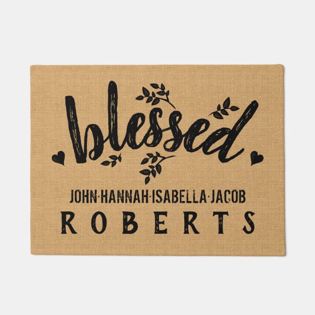 賛美されたバーラップの農家はハートをカスタム去ります ドアマット (正面)