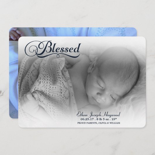 賛美された写真の男の子の誕生の発表の柔らかい上敷 案内状 (正面/裏面)