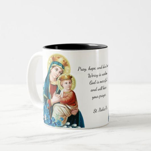 賛美された母メリーイエス・キリストは希望を心配しません祈ります ツートーンマグカップ (正面左)