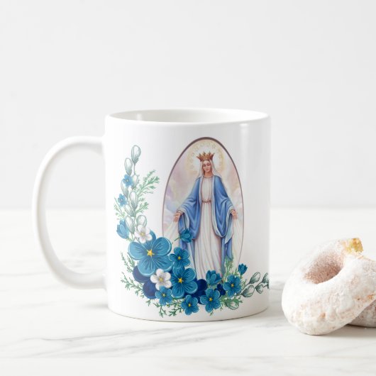 賛美された聖母マリアによってはMemorareの祈りの言葉が開花します コーヒーマグカップ (ドーナツ)
