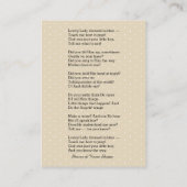 賛美された聖母マリアのカトリック教のヴィンテージの詩カード 名刺 (裏面)