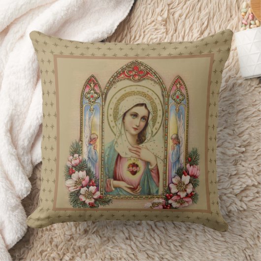 賛美された聖母マリアのクリスマスの花の天使のヴィンテージ クッション (ブランケット)