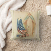 賛美された聖母マリアのヴィンテージの米国旗 クッション (ブランケット)