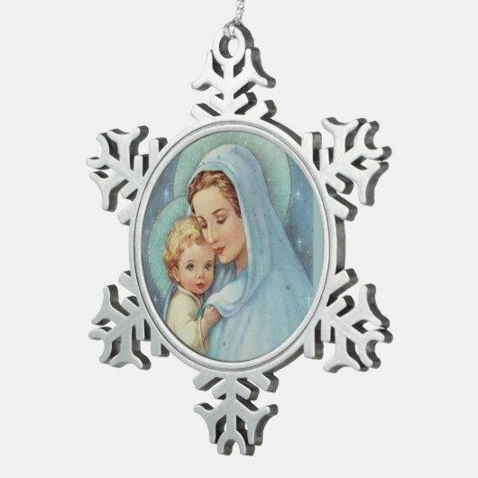 賛美された聖母マリアの母ベビーイエス・キリスト スノーフレークピューターオーナメント (右)