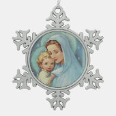 賛美された聖母マリアの母ベビーイエス・キリスト スノーフレークピューターオーナメント (正面)