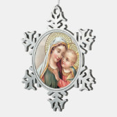 賛美された聖母マリアの母ベビーイエス・キリスト スノーフレークピューターオーナメント (右)