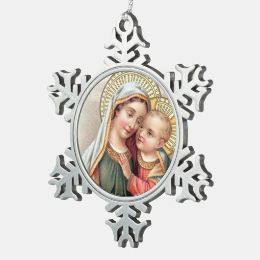 賛美された聖母マリアの母ベビーイエス・キリスト スノーフレークピューターオーナメント (右)