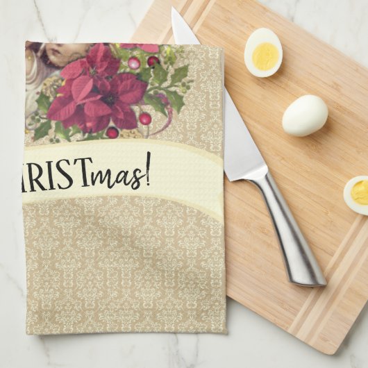 賛美された聖母マリアイエス・キリストのクリスマスの花柄 キッチンタオル (四つ折り)