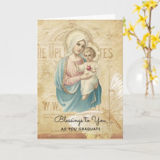 賛美された聖母マリアイエス・キリストの卒業の開始 カード (黄色い花)