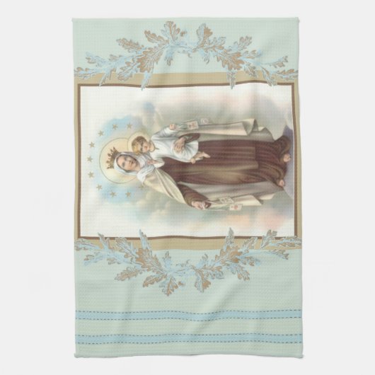 賛美された聖母マリアカルメル山イエス・キリスト キッチンタオル (縦)