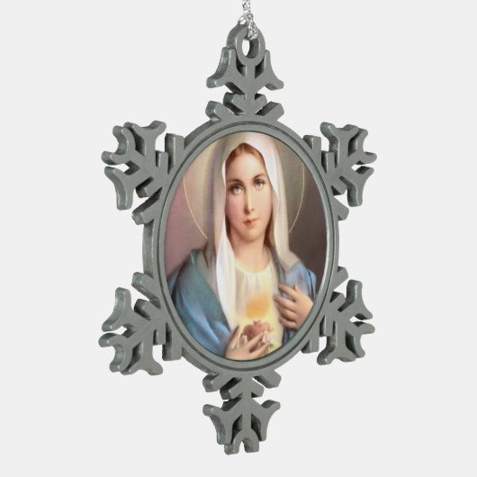 賛美された聖母マリア スノーフレークピューターオーナメント (左)